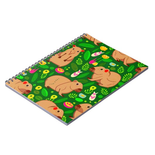 Carnet Croquis Capybara avec fleurs de printemps sur vert (Côté gauche)