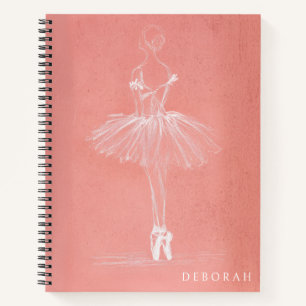 Carnet Croquis de ballerine rose moderne avec nom personn