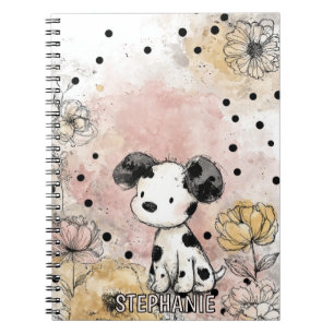 Carnet Croquis de chien dalmatien avec des marguerites ja