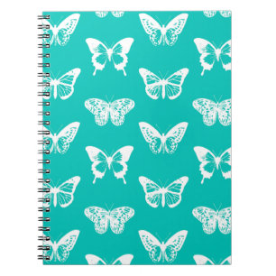 Carnet Croquis de papillon, bleu turquoise et blanc