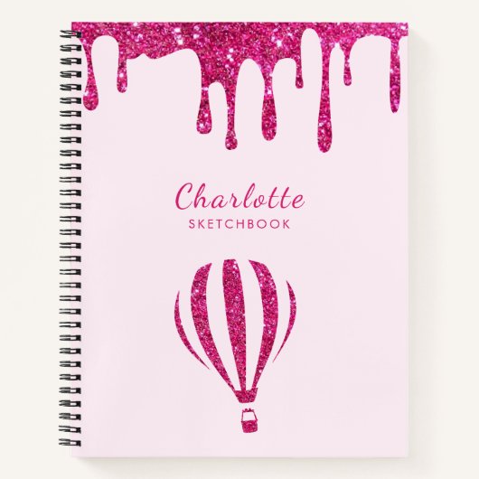 Carnet Croquis en monogramme de parties scintillant rose- (Devant)
