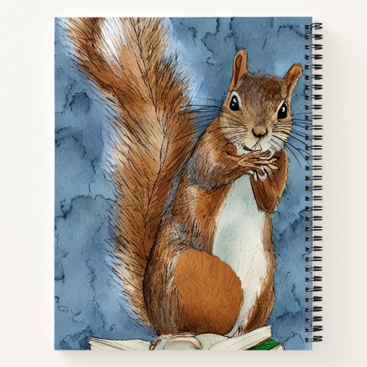 Carnet Croquis mignon écureuil aquarelle lecture d'un liv (Dos)