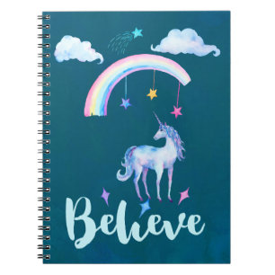 Carnet Croyez avec une licorne aquarelle sous un arc-en-c
