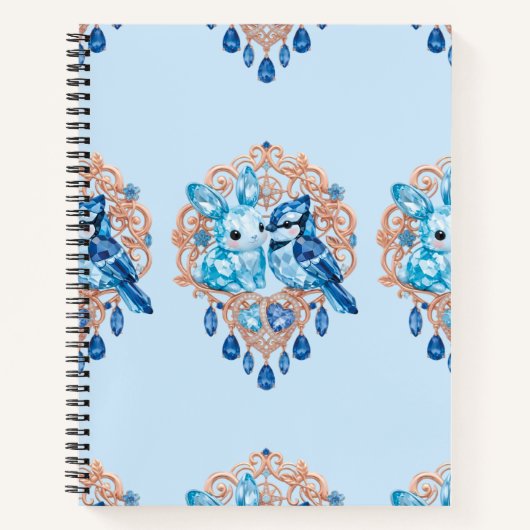 Carnet Crystal Blue Bunny and Blue Jay Heart (Devant)