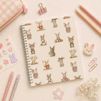 Carnet Cuaderno espiral con diseño de lindos conejitos