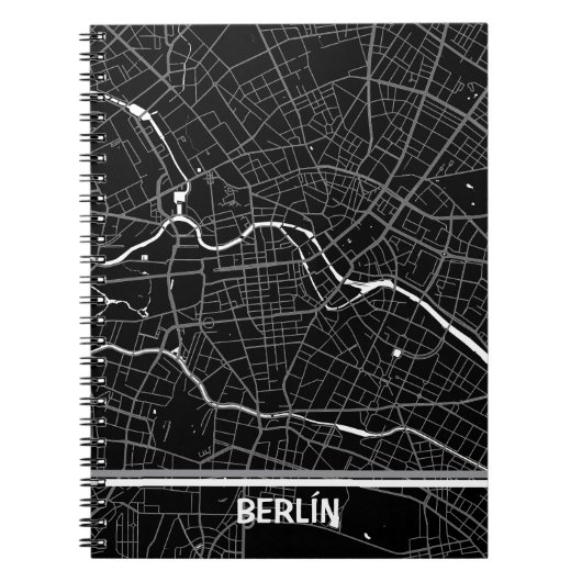 Carnet Cuaderno mapa minimalista de Berlín - Negro-blanco (Devant)