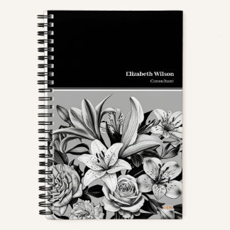 Carnet Cuaderno Professional Black & White Flowers