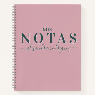 Carnet Cuaderno Rosa empolvado con nombre, letras verdes