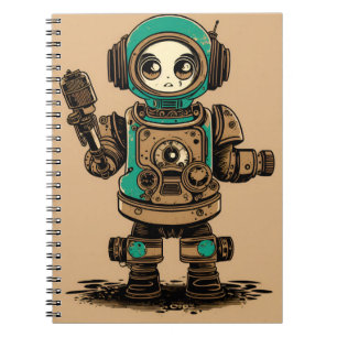 Carnet Cuaderno vintage mignon robot radio cassette rusti