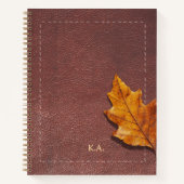 Carnet Cuir Aspect Brodé & Feuille d'Automne (Devant)