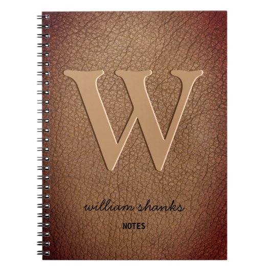 Carnet Cuir Brown Monogramme rustique noir nom de script (Devant)