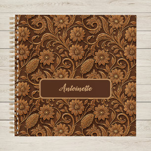 Carnet Cuir Faux Vintage avec Motif Floral Aspect Cuir Tr