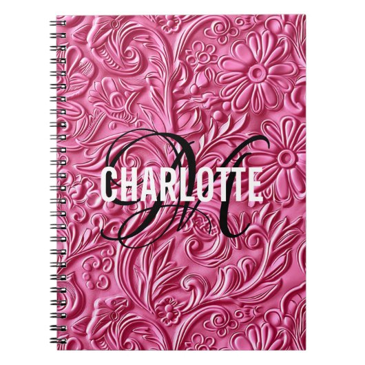 Carnet Cuir monogramme vintage rose travaillé (Devant)