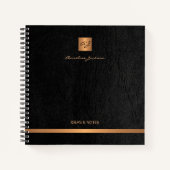 Carnet Cuir noir élégant luxe doré monogrammé (Devant)