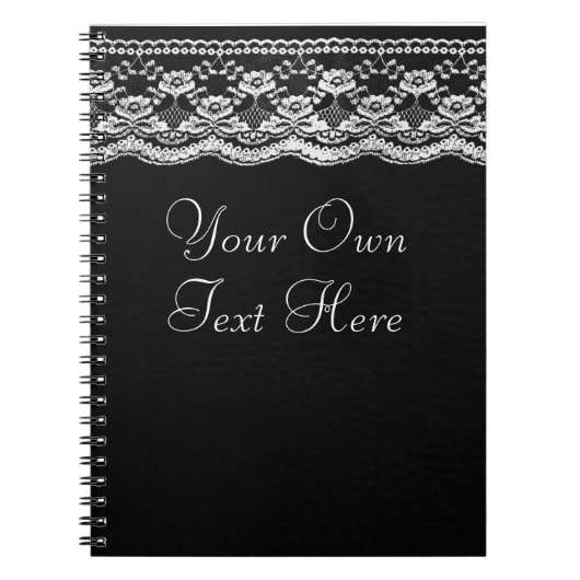 Carnet Cuir noir et blanc & dentelle (Devant)