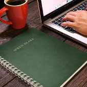 Carnet Cuir vert foncé élégant et nom en écriture dorée