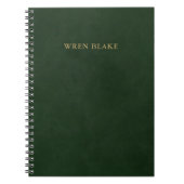 Carnet Cuir Vert Foncé Élégant & Nom en Lettres Dorées (Devant)