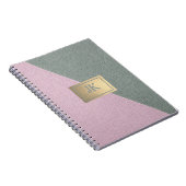 Carnet Cuir Vert Rose Élégant Monogramme (Côté Droit)
