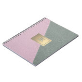 Carnet Cuir Vert Rose Élégant Monogramme (Côté gauche)