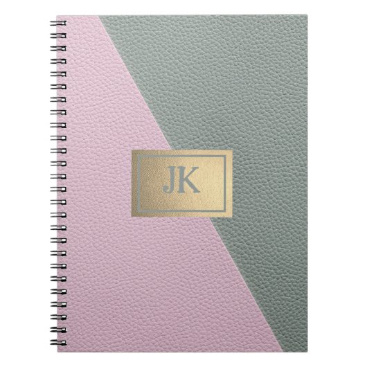 Carnet Cuir Vert Rose Élégant Monogramme (Devant)