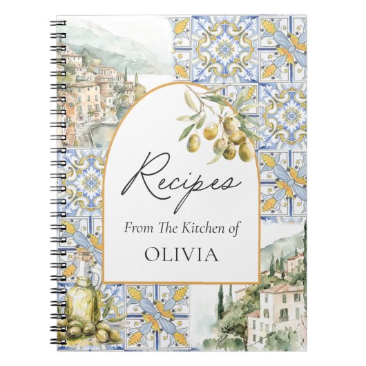 Carnet Cuisine Motif en mosaïque méditerranéenne d'olive (Devant)
