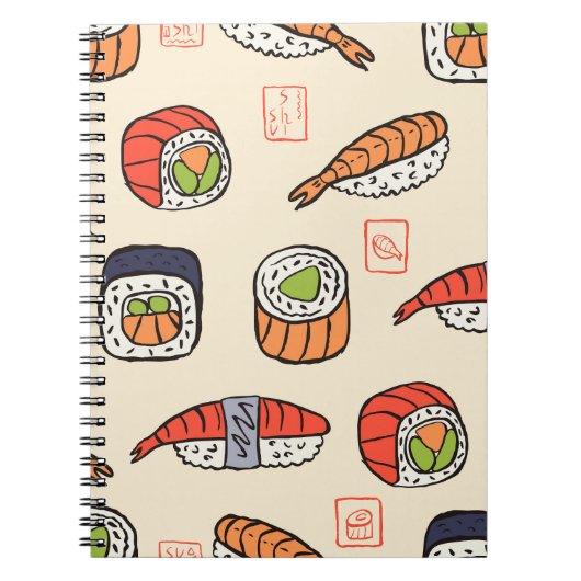 Carnet Cuisine sushi, design motif sans soudure. (Devant)