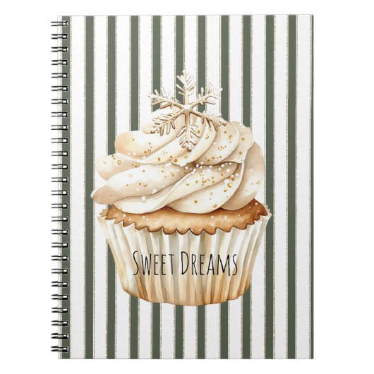 Carnet Cupcake de Noël Olive Crème Rayures Flocon de Neig (Devant)