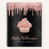 Carnet Cupcake Rose Gold Pailletées Drips Noir Cuisine Ch (Devant)