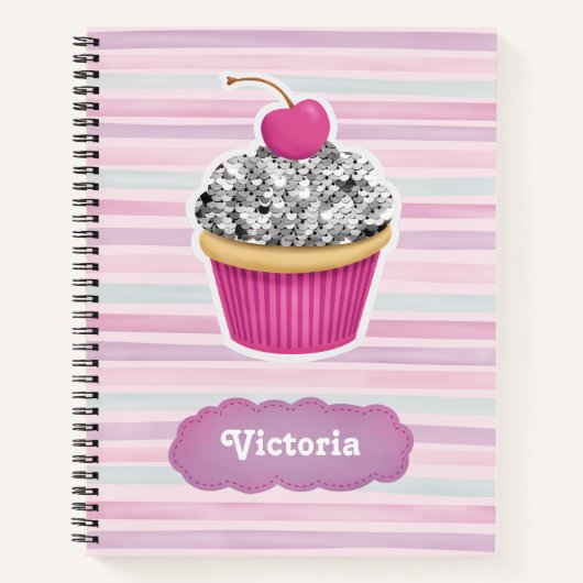 Carnet Cupcake rose mignon personnalisé (Devant)