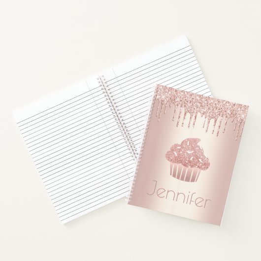 Carnet Cupcake rose or parties scintillant gouttes nom gl (Intérieur)