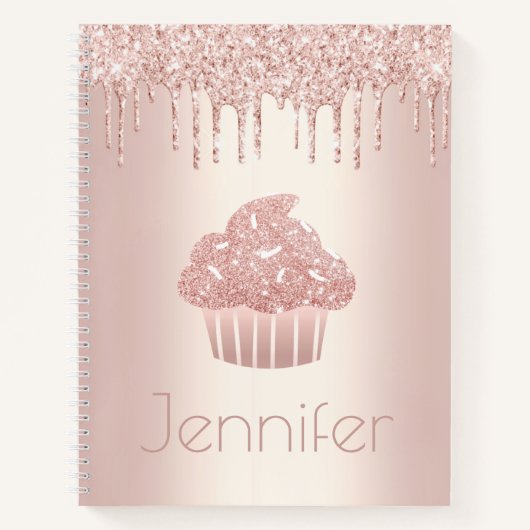 Carnet Cupcake rose or parties scintillant gouttes nom gl (Devant)