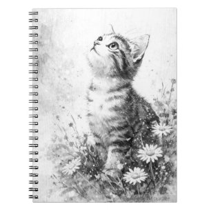 Carnet Curieux Chatons dans les Fleurs Sauvages – Noir et