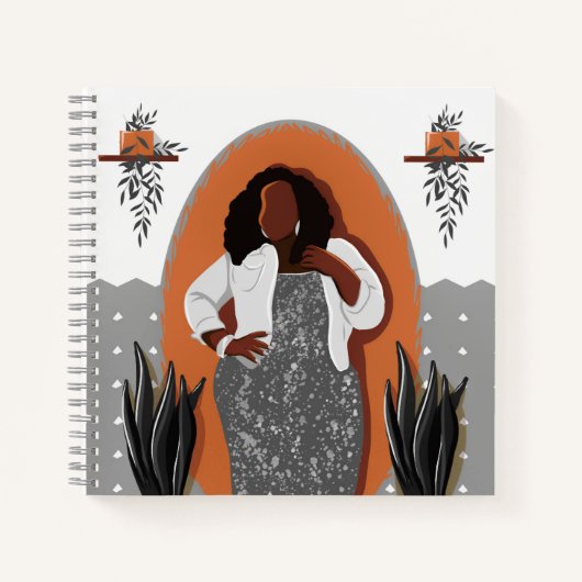 Carnet Curvy, Femme noire, Houseplants, Orange & Grey (Devant)