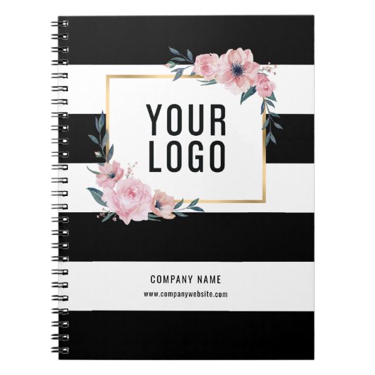 Carnet Custom Black Floral Company Logo Promotional (Devant)