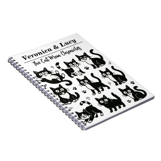 Carnet Custom Cat Mom Notebook – Funny Black & White Cat (Côté Droit)