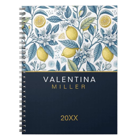 Carnet Custom Elegant Mediterranean Lemon Botanical Navy (Devant)