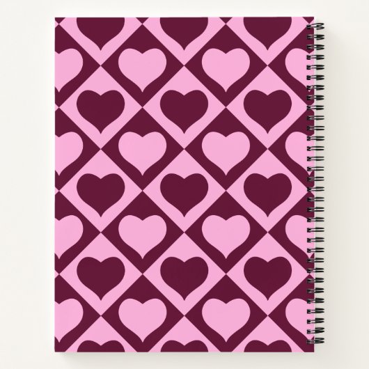 Carnet Custom Heart Checkerboard Pattern Bordeaux Pink -  (Dos)