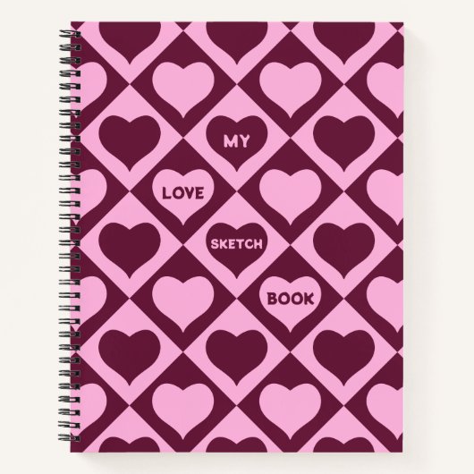 Carnet Custom Heart Checkerboard Pattern Bordeaux Pink - (Devant)