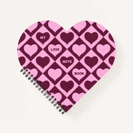 Carnet Custom Heart Checkerboard Pattern Bordeaux Pink - (Devant)