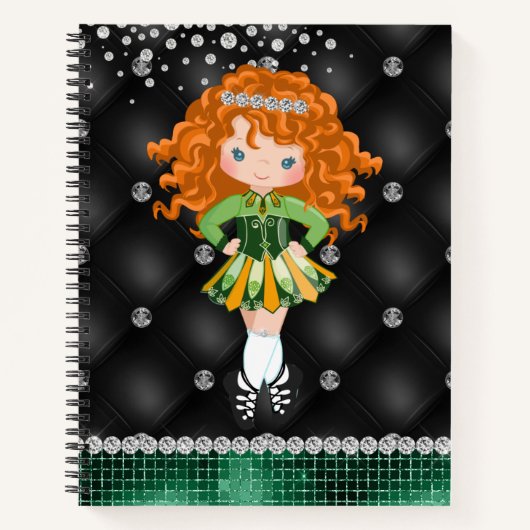 Carnet Custom Irish Dance Redhead Girl Green, Noir (Devant)