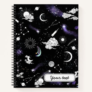 Carnet Custom Modern Cute Galaxy ciel étoiles motif lune