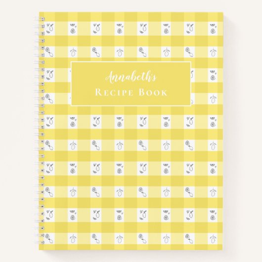 Carnet Custom Monogram Lemon Plaid Recipe Book (Devant)