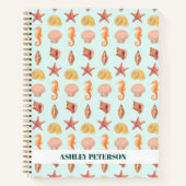 Carnet Custom Name Coastal Watercolor Seashells Teal (Devant)