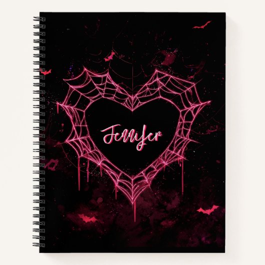 Carnet Custom Name Cute Gothic Pink Heart Spiderweb  (Devant)
