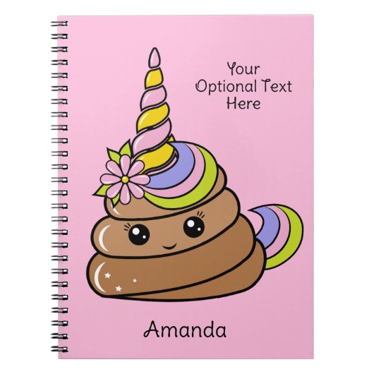 Carnet Custom Name & Text Unicorn Poop (Devant)