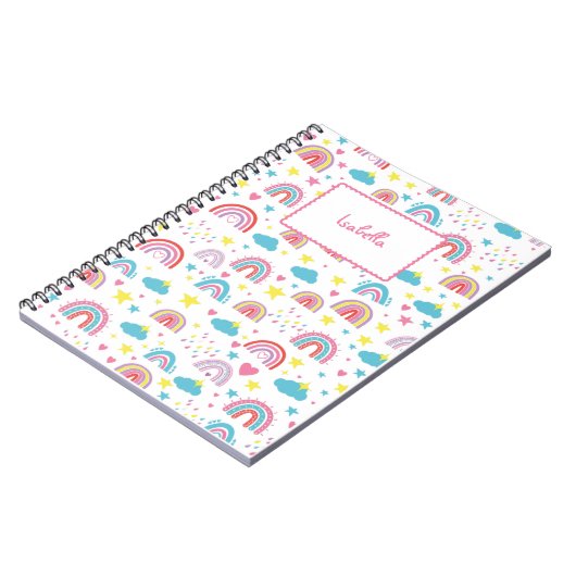 Carnet Custom Notebook With Name Rainbow Design for Girls (Côté gauche)