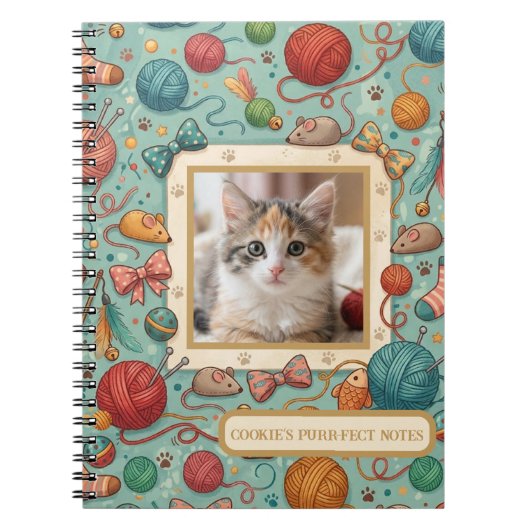 Carnet Custom Pet Photo & Name Cute Cat Toy Pattern Noteb (Devant)
