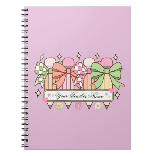 Carnet Custom Teacher Name Notebook | Cute Bow Teacher (Devant)