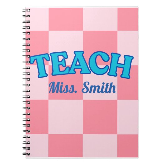 Carnet Customizable Blue and PinCheckered Teacher Planner (Devant)