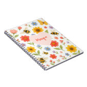 Carnet Customizable Pink Orange Floral and Bee Pattern  (Côté Droit)